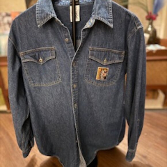 Y2K UNI-SEX HARLEY DAVIDSON LONG SLEEVE JEAN SHIRT SZ SM - Picture 11 of 12